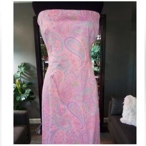 JONES NEW YORK SIGNATURE Pink Paisley Sz 6P Strapless Sheath Dress COTTAGECORE
